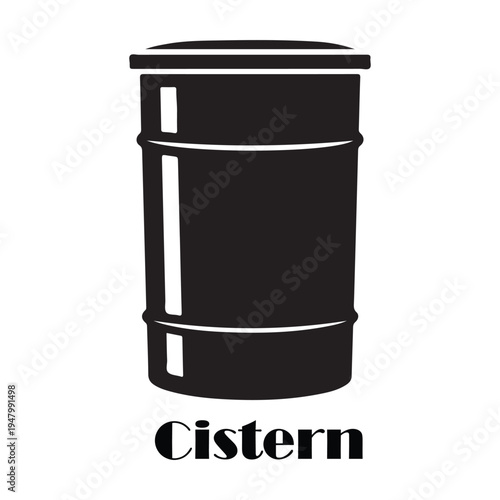 Cistern water tank or metal barrel drum silhouette vector icon