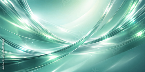 A futuristic digital art wallpaper featuring an abstract blue background with flowing light waves, glowing lines, and green fractal curves in a motion of energy and texture