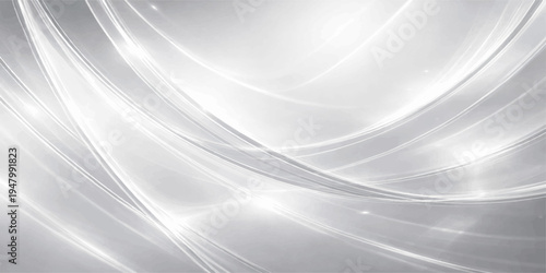 A futuristic abstract silver background features smooth flowing grey waves and soft white lines in a professional blue motion texture design