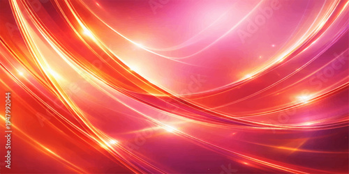 An abstract glowing red background featuring colorful flowing waves and bright energy lines creates a smooth fractal pattern illustration for a modern motion texture backdrop