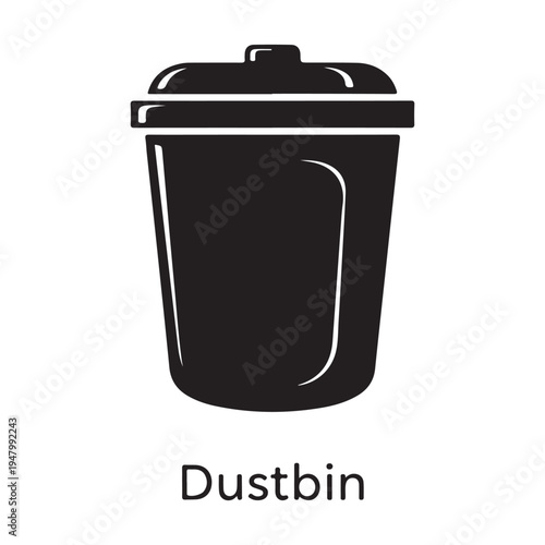 Dustbin trash can with lid silhouette vector icon illustration