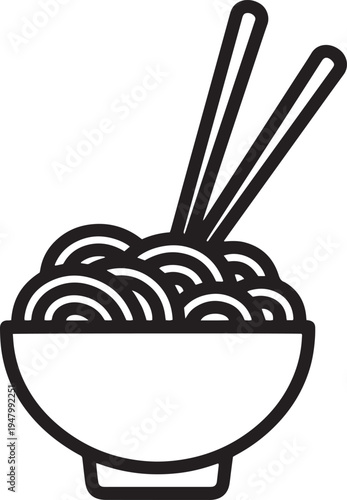 Vector illustration of noodles in bowl with chopsticks