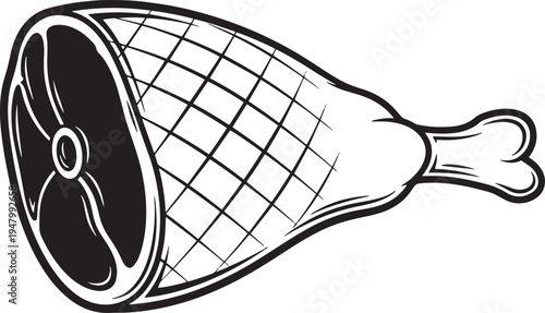 Vector ham hock icon, black and white illustration