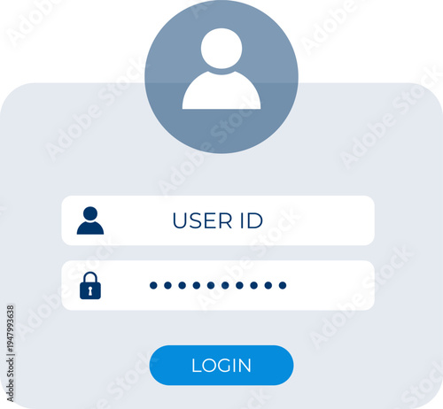 User login interface with id password form and secure account access concept. Registration form and login form page.