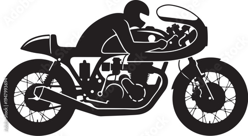 Vector motorcycle icon with rider silhouette