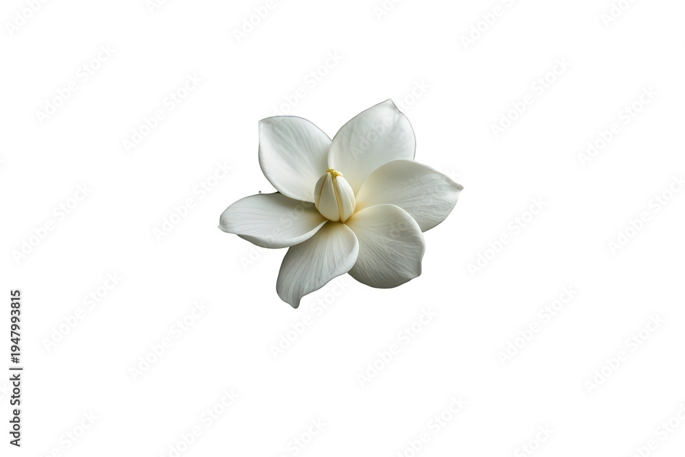 Fototapeta premium White gardenia flower, a symbol of purity, beauty, and nature, with its soft petals blooming on a transparent background