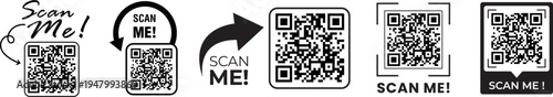 QR code scan icon set. Scan me collection with QR codes. Qrcode icon for mobile app isolated on transparent background.