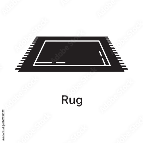 Rectangular floor rug with fringes silhouette vector icon