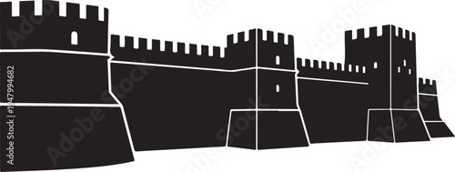 Vector silhouette of medieval castle wall with towers