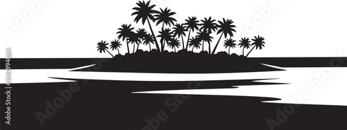 Black silhouette palm tree island vector illustration