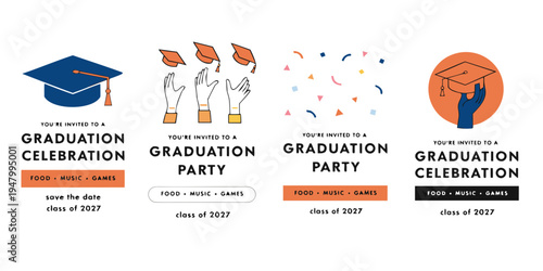 Graduation Invitation Templates 2027 – Modern Blue & Orange Designs for Parties, Celebrations, and Event Announcements | Printable Graduation Invite Cards