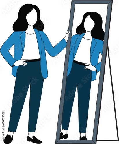 A woman standing confidently in front of a mirror