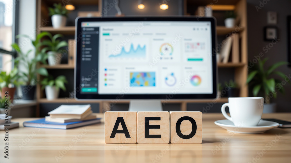 Fototapeta premium Answer Engine Optimization AEO strengthens search visibility in AI generated responses, helping publishers improve citation presence, topical relevance and organic discovery across answer platforms
