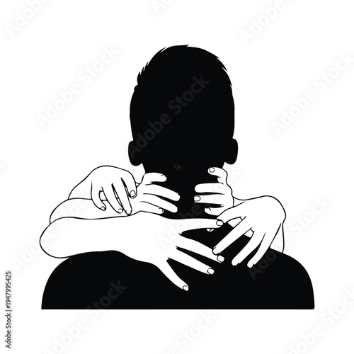 Hands massaging male neck and shoulders silhouette illustration