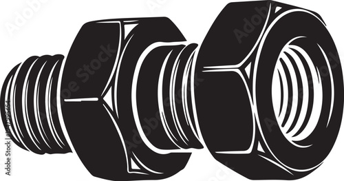 Vector illustration of a black bolt and nut