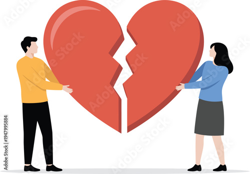 A man and woman holding a broken heart