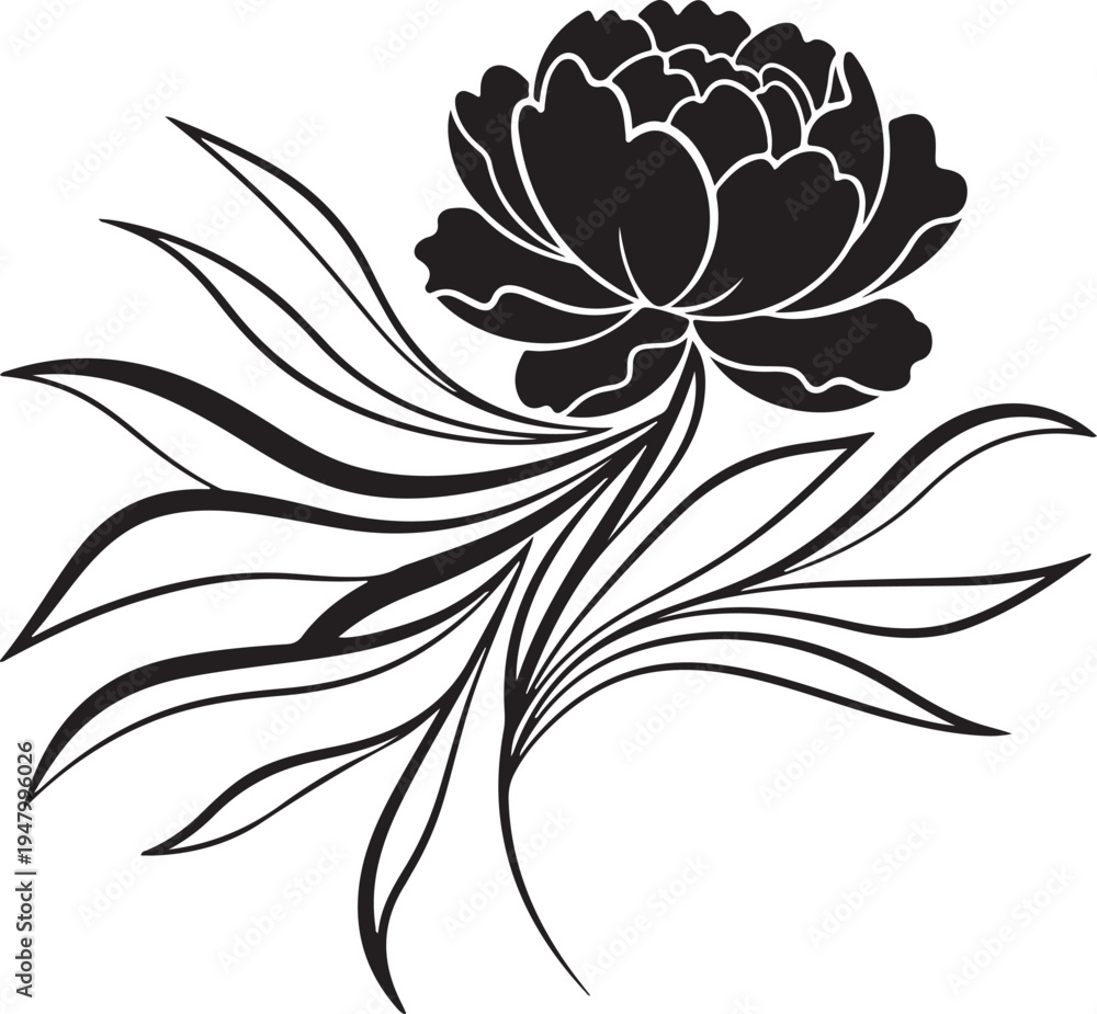 Obraz premium Black peony flower icon vector illustration