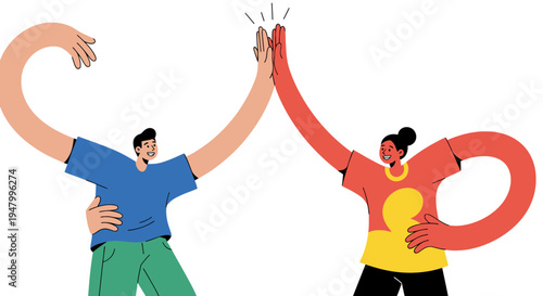 Agile collaborative team celebrating milestone achievement with flexible scalability and synergy in a modern flat vector style for corporate communications