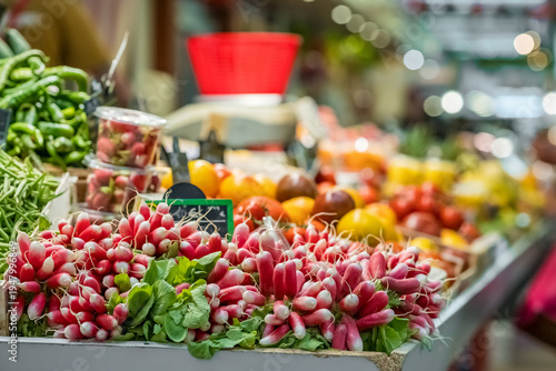 Fresh radishes and organic produce at