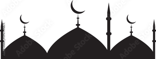 Mosque black silhouette islamic architecture with crescent moon png vector