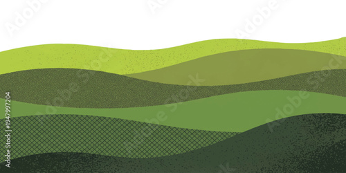 Abstract green rolling hills landscape with textured halftone patterns modern minimalist vector background for creative design projects