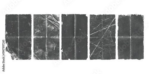 Set of five vertical grunge textures with distressed folded paper effect and white scratches for vintage design vector illustration
