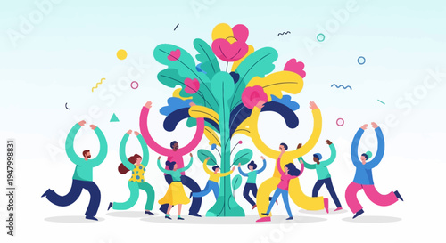 Inclusive workforce celebrating sustainable business growth and collaborative success in a modern corporate environment