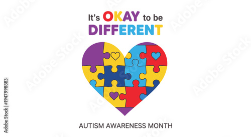 Autism awareness heart puzzle design with colorful pieces for acceptance month campaign