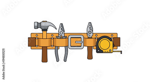 Tool Belt With Hammer Pliers Saw Tape Measure