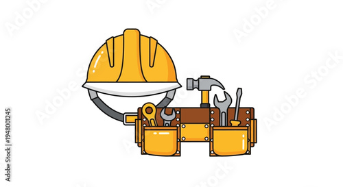 Construction Tools and Yellow Hard Hat