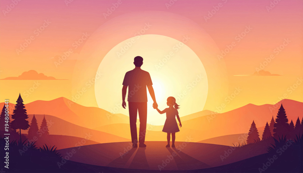 Obraz premium Father and Daughter Holding Hands Silhouette.