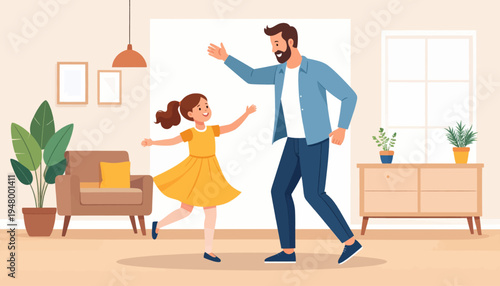 Father and Daughter Dancing Together Happily.