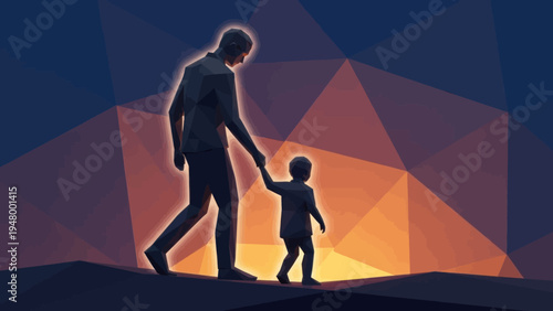 Father and Child Walking Together Silhouette.