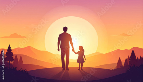 Father and Daughter Holding Hands Silhouette.
