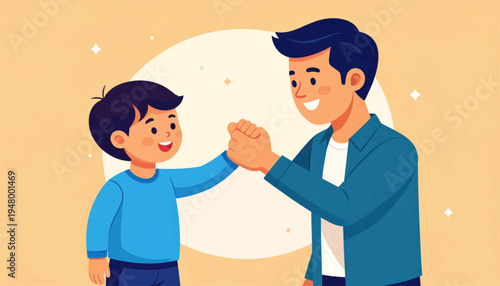 Father and Son Fist Bumping Together.