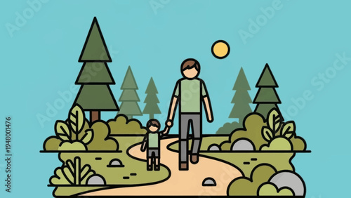 Father and Son Walking Hand in Hand.