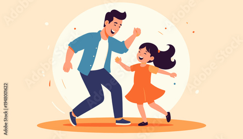 Man and Girl Running Together Joyfully.