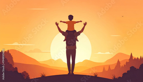Man Standing with Arms Outstretched at Sunset.