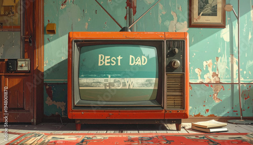 Vintage Television Set with Best Dad Message.