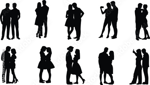 Couple silhouettes set, romantic couples collection, love relationship people vector illustration isolated icons pack