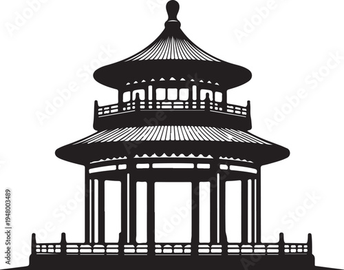 Asian style pagoda gazebo pavilion silhouette isolated on transparent background
