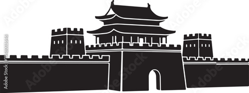 Chinese ancient architecture gate with watchtowers on fortified wall