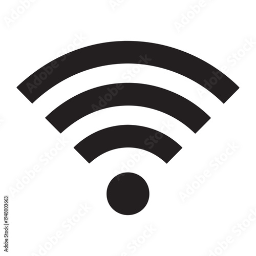 A minimalist black and white graphic icon representing a wireless internet connection signal symbol