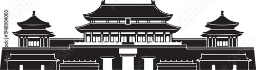 Traditional Chinese architecture with pagoda roofs and walls design element