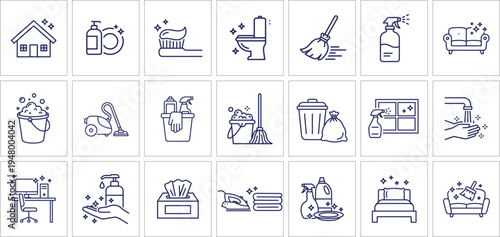 Set of cleaning icons for household and office organization