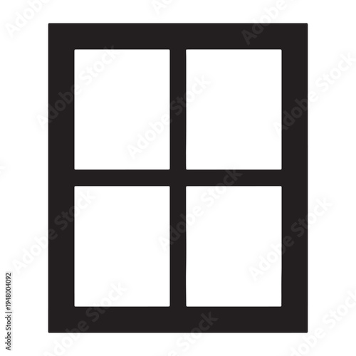 A simple black and white vector icon of a square window frame with four equal glass pane sections