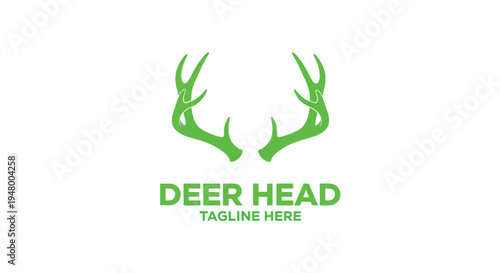 Green deer head logo with antlers and tagline on vector illustration