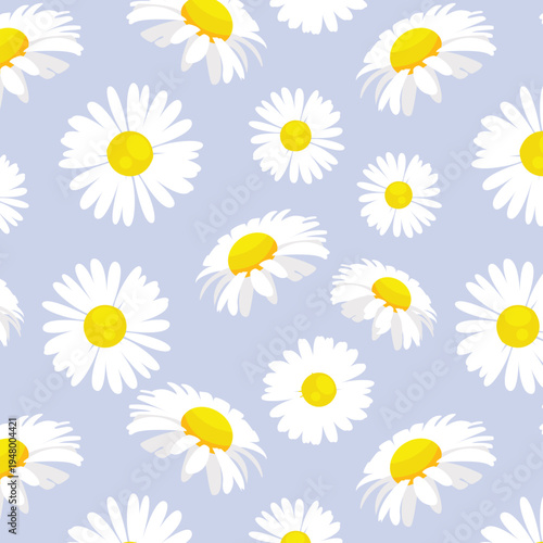 Groovy Daisy Flowers Seamless Pattern. Floral Vector Background in 1970s Hippie Retro Style for Print on Textile, Wrapping Paper, Web Design and Social Media. 