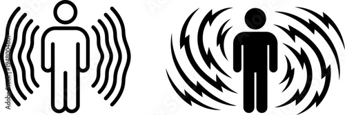 Comparison of a human figure with smooth wave patterns and a figure with sharp lightning energy Vector