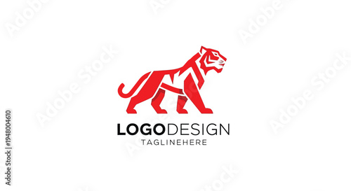 Logo design featuring a stylized red tiger walking to the right with a tagline on a clean and modern background vector illustration